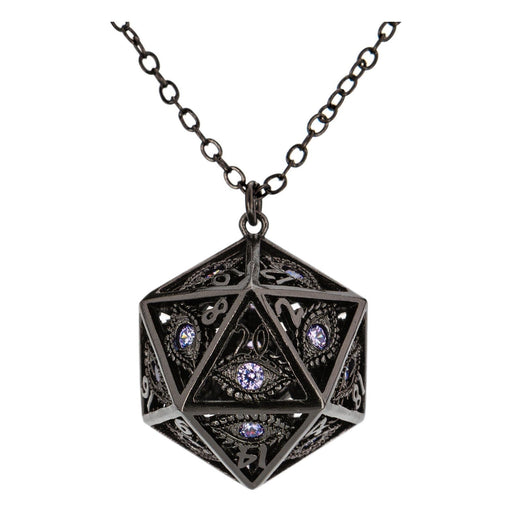 Dragon's Eye D20 Necklace - Gunmetal with Purple Gems - Premium  - Just $34.99! Shop now at Retro Gaming of Denver