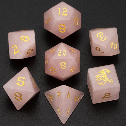 Rose Quartz Stone Dice Set - Premium Polyhedral Dice Set - Just $89.99! Shop now at Retro Gaming of Denver