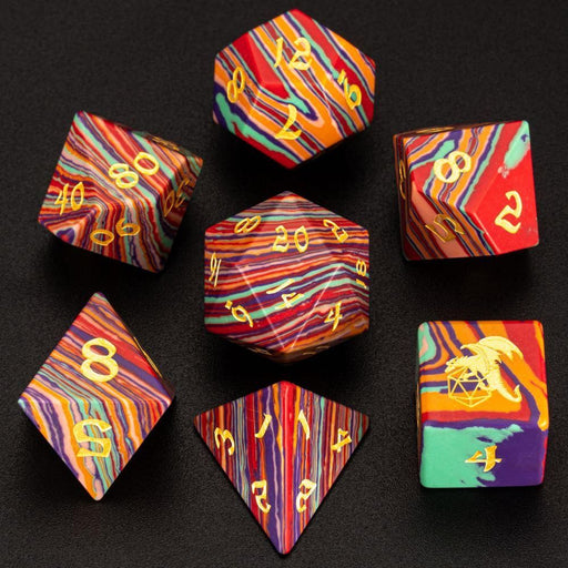Gem Stone Polyhedral Dice Set - Synthetic Rainbow - Premium Polyhedral Dice Set - Just $69.99! Shop now at Retro Gaming of Denver