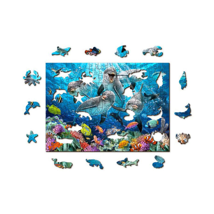 Happy Dolphins 200 Piece Wood Jigsaw Puzzle Wooden City - for just $19.99! 