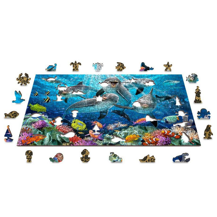 Happy Dolphins 505 Piece Wood Jigsaw Puzzle Wooden City - for just $27.99! 