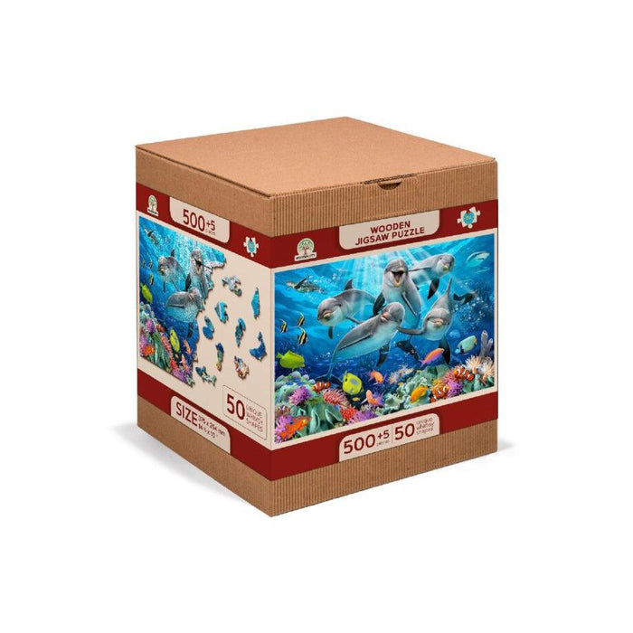 Happy Dolphins 505 Piece Wood Jigsaw Puzzle Wooden City - for just $27.99! 