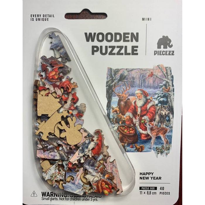 Happy New Year 40 Piece Mini Wooden Jigsaw Puzzle Geek Toys - for just $14.99! 