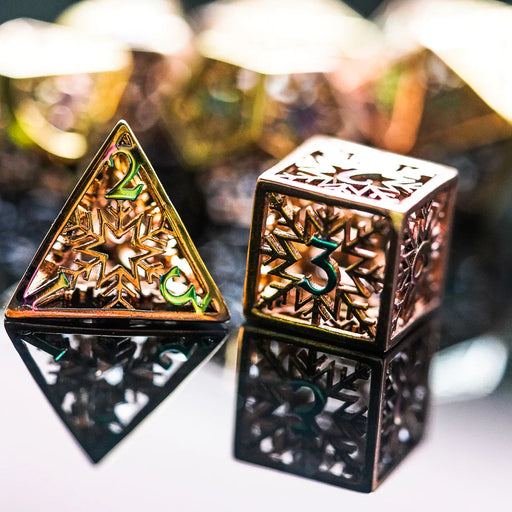 Hollow Metal 7 Pieces Polyhedral Snowflake Theme Dice Set - for just $49.99! 