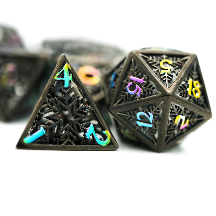 Hollow Metal 7 Pieces Polyhedral Snowflake Theme Dice Set - for just $49.99! 
