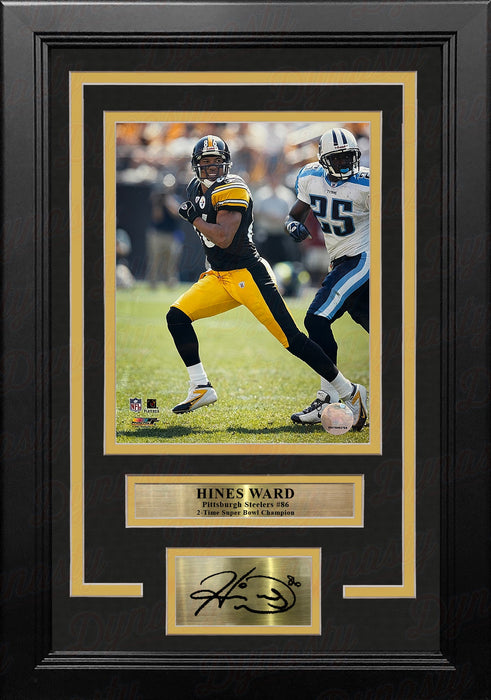 Hines Ward in Action Pittsburgh Steelers 8" x 10" Framed Football Photo with Engraved Autograph - for just $79.99! 