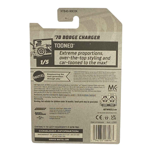 Hot Wheels '70 Dodge Charger - Red Stripe on Trunk - Tooned Series 1/5 - for just $1.79! 