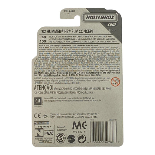 Matchbox '02 Hummer H2 SUV Concept - MBX Contruction Series 6/20 - for just $1.79! 