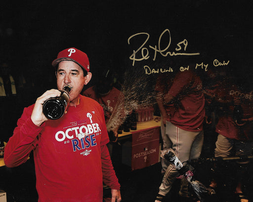 Rob Thomson NL Champs Locker Room Philadelphia Phillies Autographed 16x20 Photo (Dancing on my Own) - for just $99.99! 