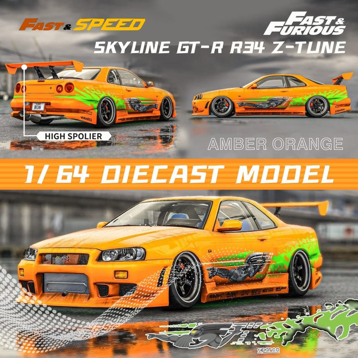 Fast Speed Nissan Skyline GT-R R34 Z-Tune HighWing Edition FNS Livery Amber Orange 1:64 - Just $34.99! Shop now at Retro Gaming of Denver