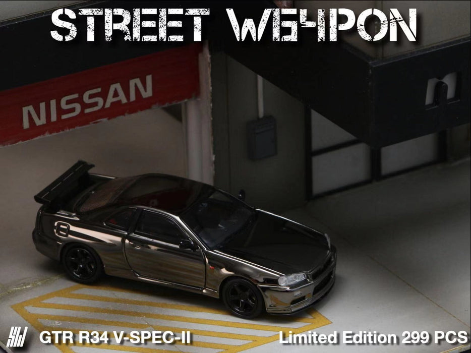 Street Weapon Skyline GTR R34 V-SPEC-II Chrome Plated Limited to 599 Pcs 1:64 - for just $36.99! 