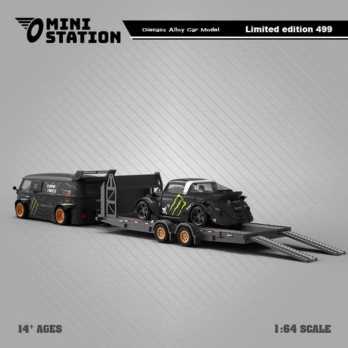 Mini Station RWB T1 Van & VW BEETLE TARGA With Trailer in Monster Livery 1:64 - Premium Volkswagen - Just $67.99! Shop now at Retro Gaming of Denver