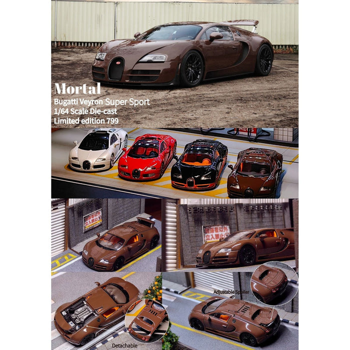 Mortal Bugatti Veyron Super Sport in Chocolate Brown With Adjustable Wing & Removable Rear Engine Cover 1:64 - Just $34.99! Shop now at Retro Gaming of Denver