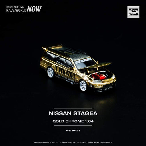 Pop Race Nissan Stagea R34 Gold Chrome PR640057 1:64 - Just $23.99! Shop now at Retro Gaming of Denver