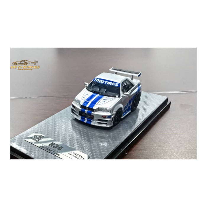 YM model X Q CAR Skyline R34 Silver / Blue F&F Livery Resin 1:64 - Just $64.99! Shop now at Retro Gaming of Denver