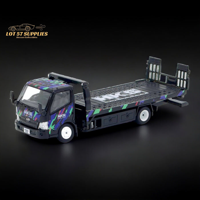 Unique Model Hino 300 Dutro Flatbed Flatbed Tow Truck in HKS Livery 1:64 - Just $59.99! Shop now at Retro Gaming of Denver