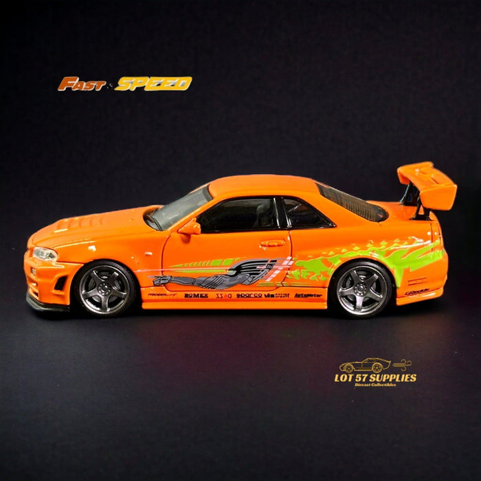 Fast Speed Nissan Skyline GT-R R34 Z-Tune HighWing Edition FNS Livery Amber Orange 1:64 - Just $34.99! Shop now at Retro Gaming of Denver