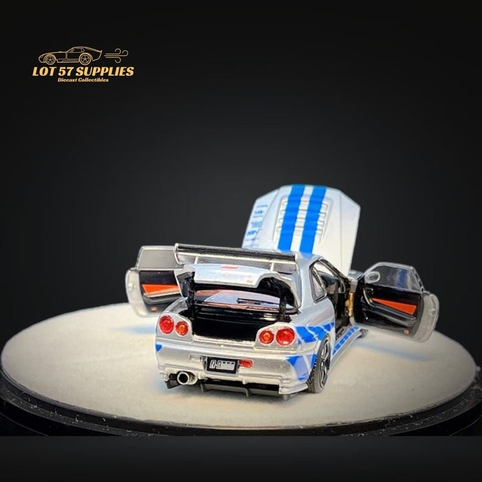 (Pre-Order) PGM X ONE MODEL Nissan Skyline R34 Z-TUNE in Silver F&F Livery Fully Openable With Engine Included Luxury Base 1:64 PGM-641004 - Just $94.99! Shop now at Retro Gaming of Denver