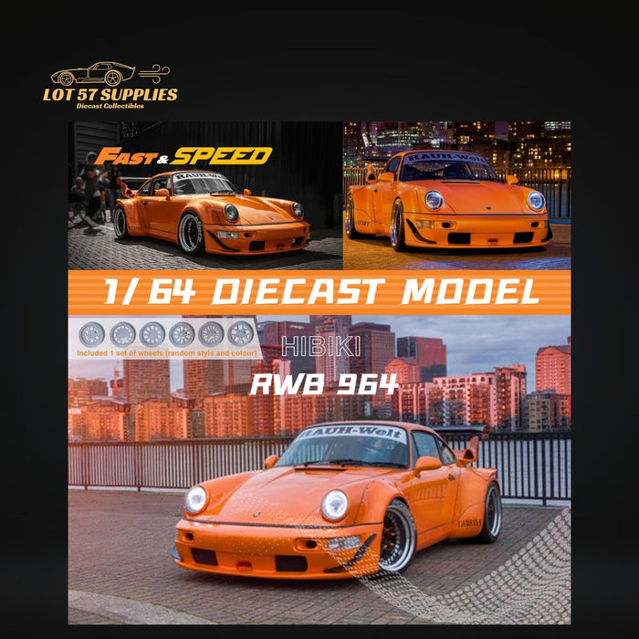 Fast Speed Porsche 964 RWB Widebody HIBIKI GT Version Rear Wing in Orange 1:64 - for just $34.99! 