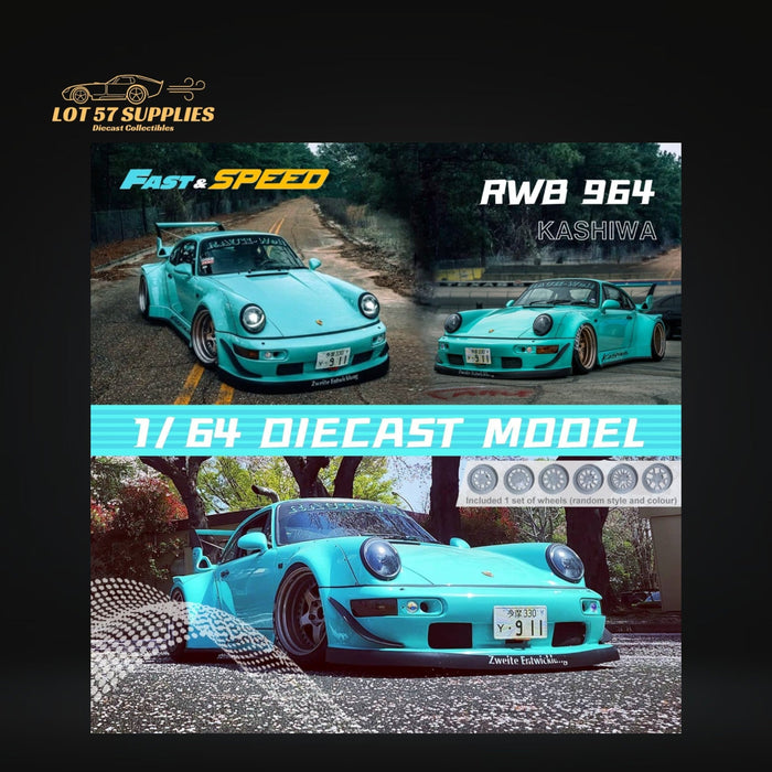 Fast Speed Porsche 964 RWB Widebody KASHIWA X Version Rear Wing in Tiffany Blue 1:64 - for just $34.99! 