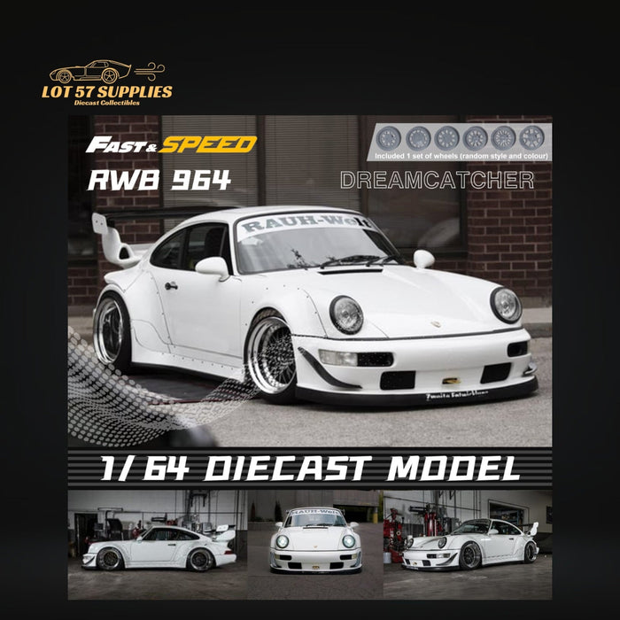 Fast Speed Porsche 964 RWB Widebody DREAMCATCHER GT Version Rear Wing in White 1:64 - for just $34.99! 