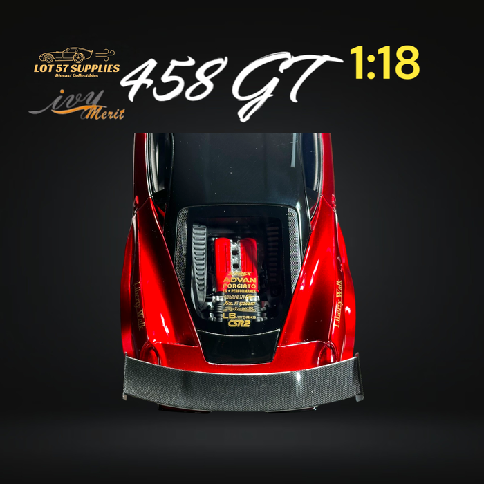 IVY MERIT 458 GT Metallic Red Carbon Hood LBWK LB Silhouette Resin 1:18 Scale - Just $369.99! Shop now at Retro Gaming of Denver