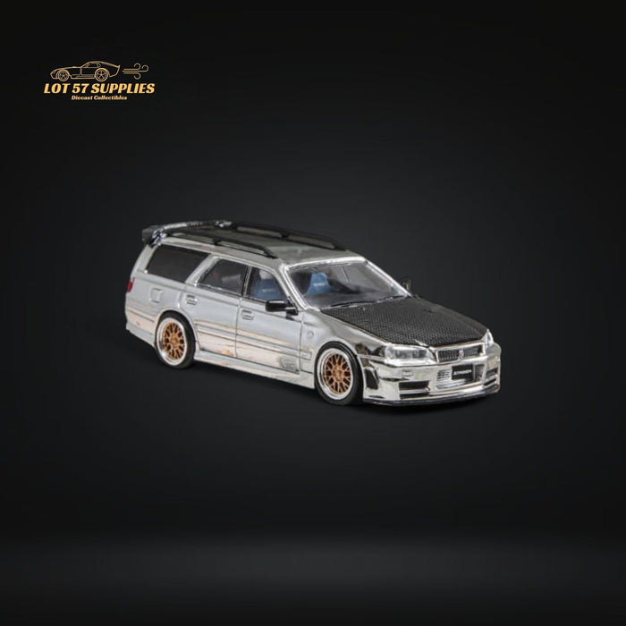 Zoom Nissan Stagea R34 Wagon Chrome Silver 1:64 - Just $32.99! Shop now at Retro Gaming of Denver