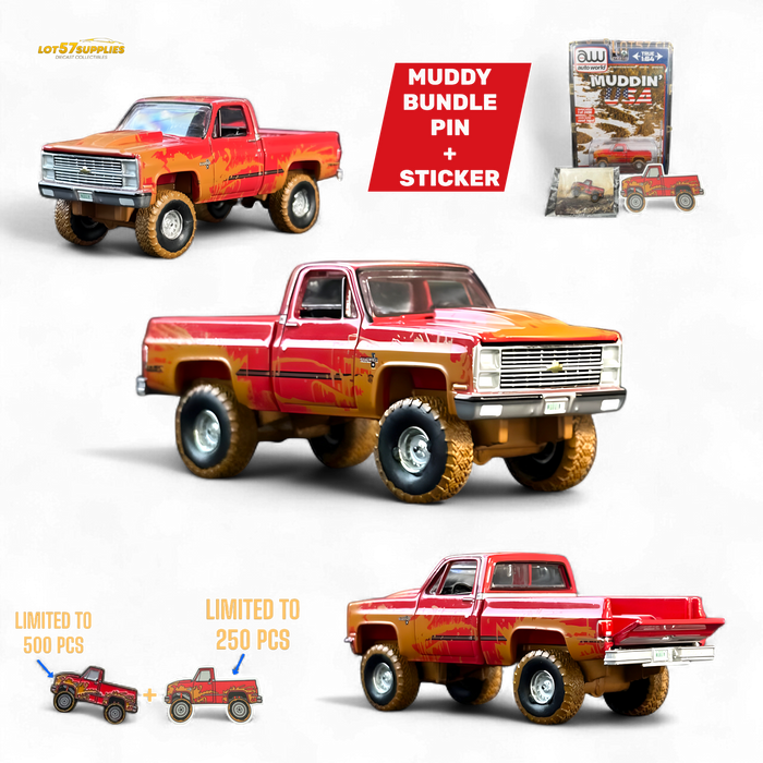 Auto World 1983 Chevrolet Silverado K10 4x4 Muddy LIFTED Squarebody 1:64 BUNDLE 1:64 - for just $24.99! 