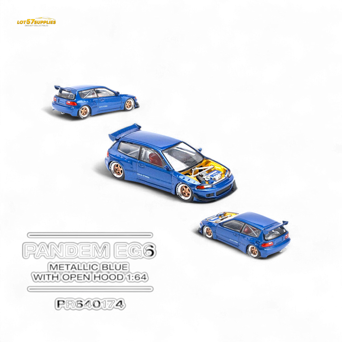 Pop Race Pandem Civic EG6 Metallic Blue w/ Openable hood 1:64 - for just $22.99! 