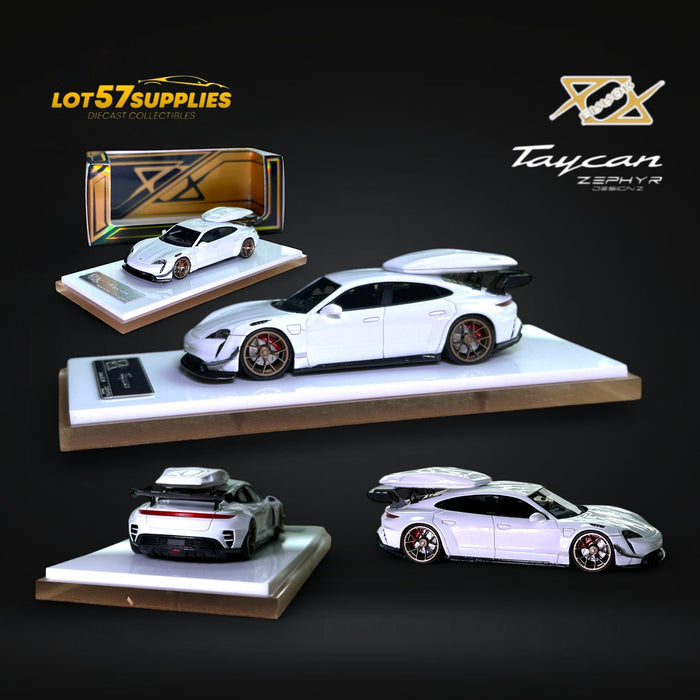Error404 X Zephyr Designz Taycan in White with Roof Box 1:64 - for just $74.99! 