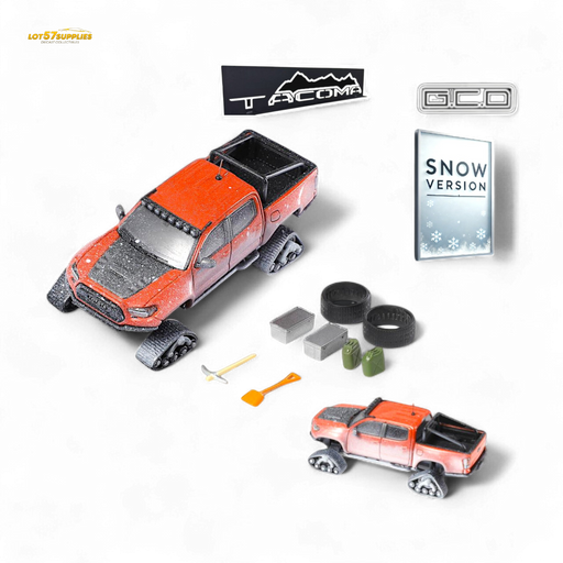 GCD Toyota TACOMA SNOW VERSION in Orange Red - Snow Effect & 3PMSF Tires 1:64 - for just $39.99! 