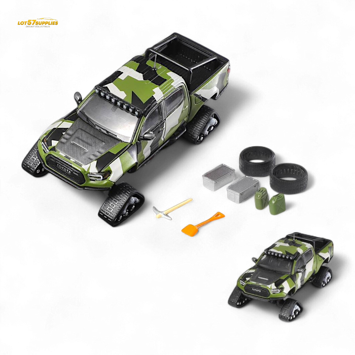GCD Toyota TACOMA SNOW VERSION in Green Camo & 3PMSF Tires 1:64 - for just $39.99! 