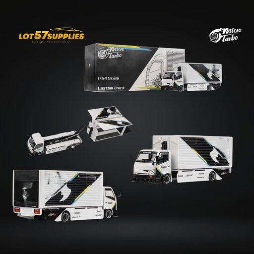 MicroTurbo HINO 300 Custom Box Truck White - Black Livery 1:64 - for just $44.99! 