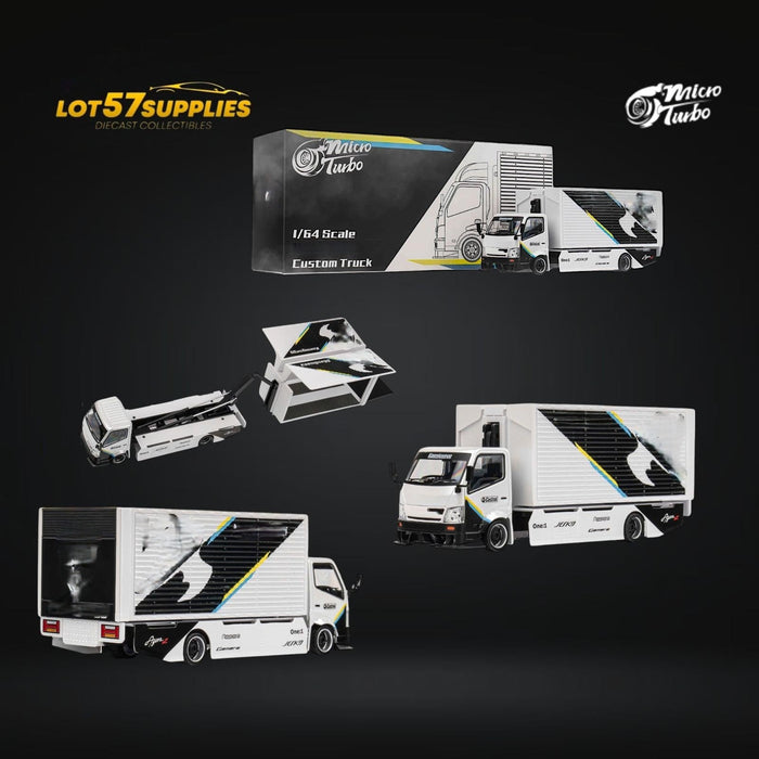 MicroTurbo HINO 300 Custom Box Truck White - Black Livery 1:64 - for just $44.99! 