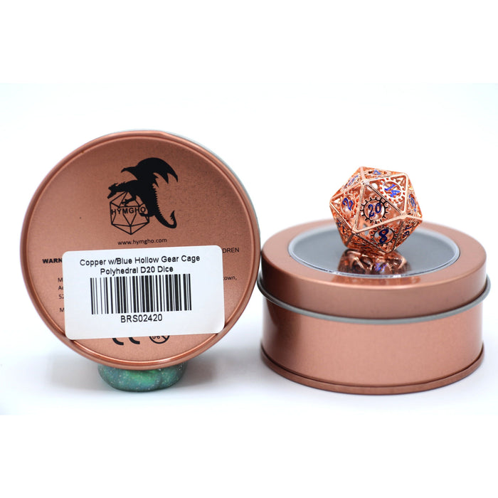 Single Hollow Metal Gears of Providence Polyhedral d20 Dice - Copper with Blue Enamel - Just $26.99! Shop now at Retro Gaming of Denver