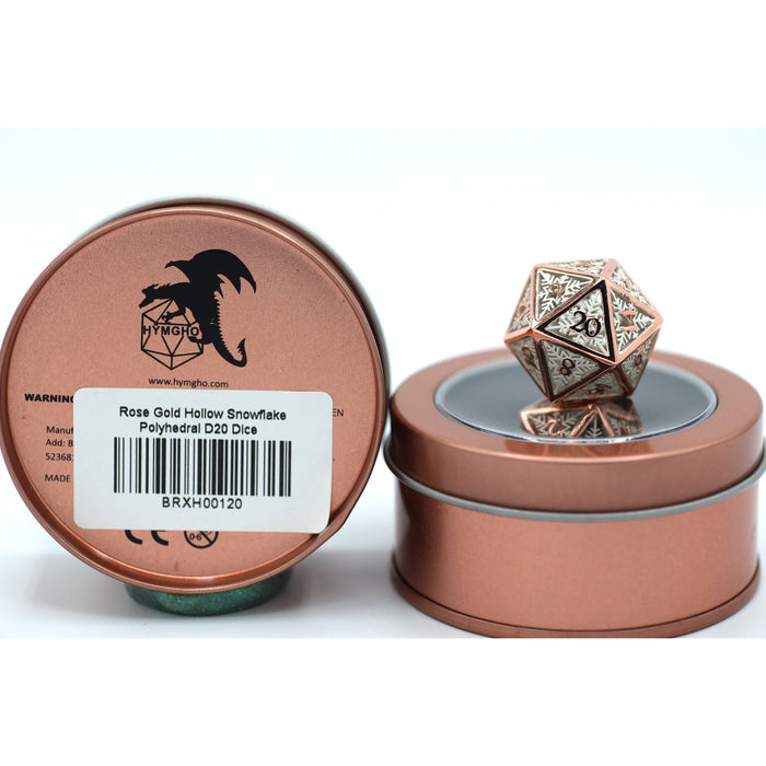 Single Hollow Metal Snowflake D20 Dice - Rose Gold - Premium Polyhedral Dice Set - Just $26.99! Shop now at Retro Gaming of Denver