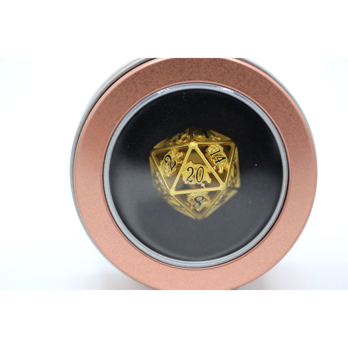 Single Hollow Metal Dragon Polyhedral D20 Dice - Matte Gold with Black enamel - Just $26.99! Shop now at Retro Gaming of Denver