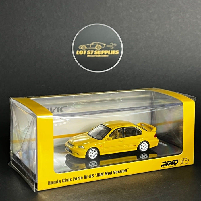 Inno64 Honda Civic Ferio Vi RS Yellow With Extra Spoon Sports Decals & Wheels 1:64 - Just $39.99! Shop now at Retro Gaming of Denver