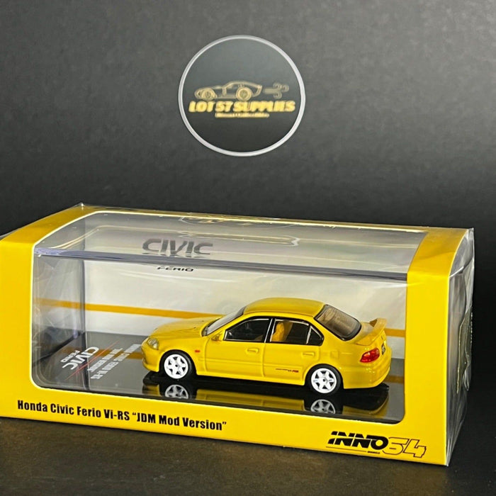 Inno64 Honda Civic Ferio Vi RS Yellow With Extra Spoon Sports Decals & Wheels 1:64 - Just $39.99! Shop now at Retro Gaming of Denver