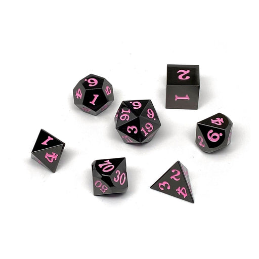Gun Metal 7 Piece Dice Set - Signature Font - Pink - Premium Metal Dice - Just $24.95! Shop now at Retro Gaming of Denver