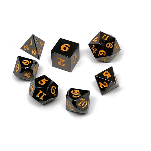 Gun Metal 7 Piece Dice Set - Signature Font - Orange - Premium Metal Dice - Just $24.95! Shop now at Retro Gaming of Denver