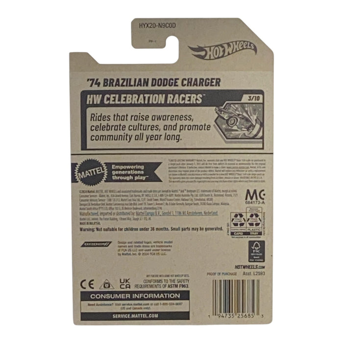 Hot Wheels '74 Brazilian Dodge Charger - International Woman's Day - Celebration Racers Series 3/10 - for just $1.79! 