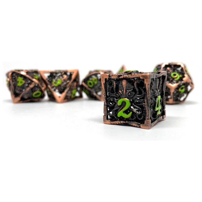 Hollow Metal Copper Cthulhu Dice Set - Green Numbering - Premium  - Just $49.95! Shop now at Retro Gaming of Denver