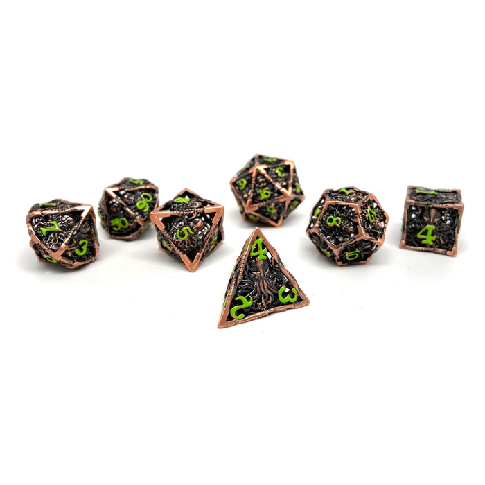 Hollow Metal Copper Cthulhu Dice Set - Green Numbering - Premium  - Just $49.95! Shop now at Retro Gaming of Denver