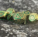 Cleric's Domain Green And Gold Metal Dice Set - Just $39.99! Shop now at Retro Gaming of Denver