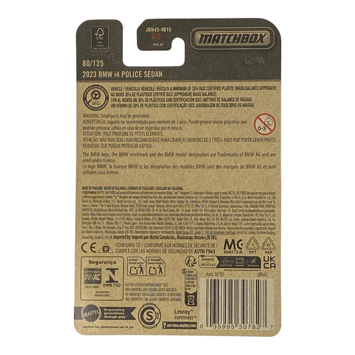 Matchbox 2023 BMW i4 Police Sedan - 2025 Matchbox Series 80/125 - for just $1.99! 