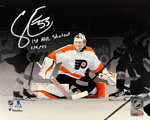 Samuel Ersson First Shutout Philadelphia Flyers Autographed 16x20 Blackout Hockey Photo Inscribed with Date - for just $59.99! 