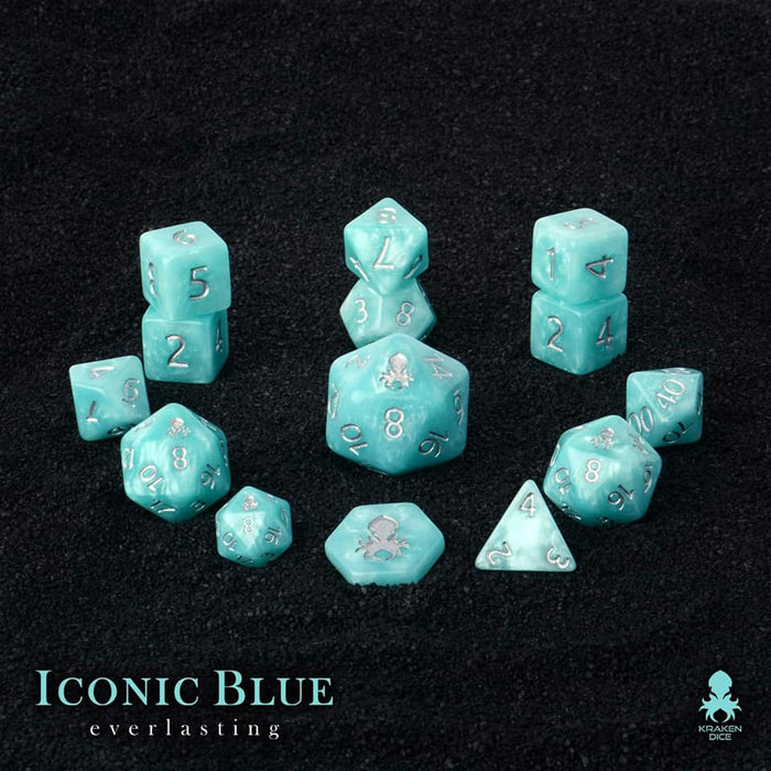 Kraken Dice - Iconic Blue: Everlasting 14pc Polyhedral Dice Set - for just $21.95! 