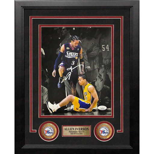 Allen Iverson Standing Over Tyronn Lue Philadelphia 76ers Autographed Framed Blackout Photo - Premium Autographed Framed Basketball Photos - Just $279.99! Shop now at Retro Gaming of Denver