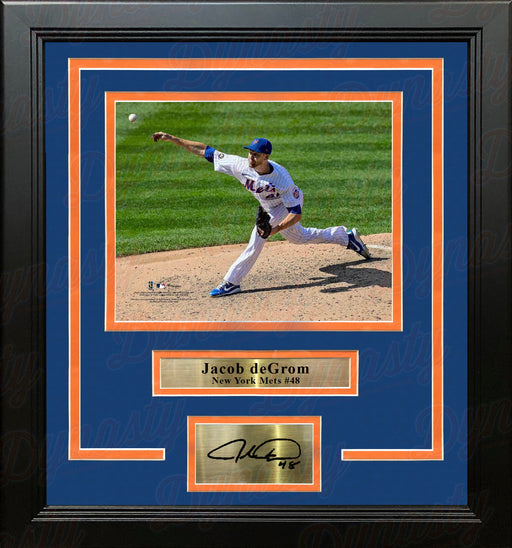 Jacob deGrom in Action New York Mets 8" x 10" Framed Baseball Photo with Engraved Autograph - for just $49! 